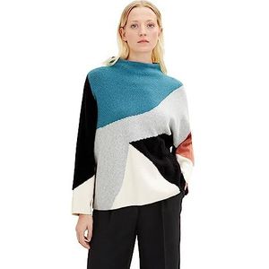 TOM TAILOR Dames Pullover met kleurblok 1034070, 30816 - Grey Intarsia Design, XL