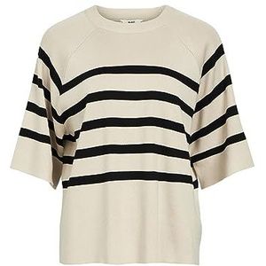 Object Gebreide trui voor dames, gestreept, Zandshell/Stripes: zwart, XL