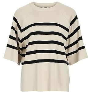 Object Gebreide trui voor dames, gestreept, Zandshell/Stripes: zwart, L