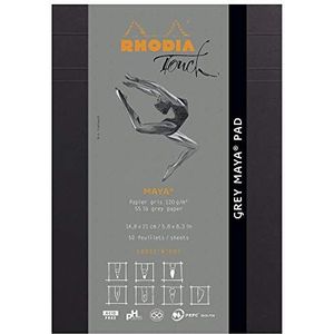 RHODIA TOUCH 116107C Block Grey Maya Pad A5 nieuwe lineatuur Cross'n'Dot – 50 vellen – lichtfontainer-papier Maya grijs 120 g/m? – voor nauwkeurige kalligrafie en tekening met potlood, liner, veer