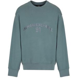 Armani Exchange Heren 91 logo, ronde hals, polsmanchetten, sweatshirt, groen, S, Balsemgroen, S