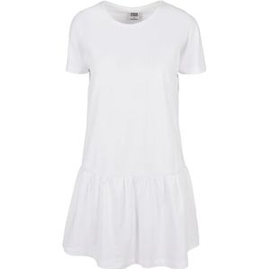 Urban Classics Damesjurk Ladies Valance Tee Dress, T-shirt-jurk voor vrouwen met volant aan het rokdeel verkrijgbaar in vele kleuren, maten XS - 5XL, wit, XS