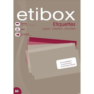 ETIBOX 14954-100 witte multifunctionele etiketten, zelfklevend, 199,6 x 289,1 mm, laser, inkjet, kopieerapparaat, A4-100 vellen.