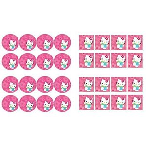 ALMACENESADAN 2490; verpakking Hello Kitty, bestaande uit 16 borden van 23 cm en 16 papieren servetten, ideaal voor feestjes en verjaardagen