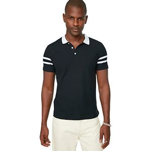 Trendyol Heren Man Slim Basic Neck Gebreide Polo's, Donkerblauw, XXL