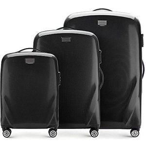 WITTCHEN PC Ultra Light Harde bagage Reiskoffer Trolley koffer Set van 3 koffers van Polycarbonaat Vier zwenkwielen TSA Slot Aluminium telescopische handgreep Maat (S+M+L) Zwart