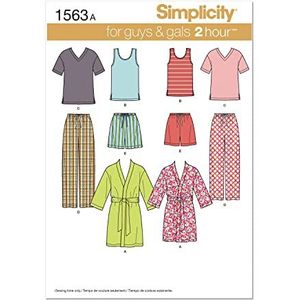 Simplicity 1563 Eenvoudig te naaien pyjama-naaipatronen voor tieners, heren en dames, maten XS-XL