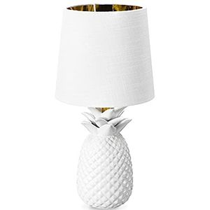 Navaris ananaslamp - Ananas tafellamp met keramieken voet en stoffen lampenkap - Pineapple lamp - 35 cm hoog - Wit
