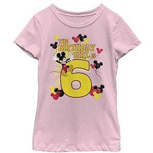 Disney Characters Mickey Birthday 6 Girl's Solid Crew Tee, Light Pink, X-Small, Rosa, XS