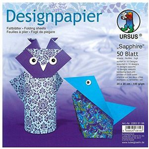 Ursus 22835199 - Designpapier Sapphire, 50 vellen in 10 verschillende motieven, ca. 20 x 20 cm, 100 g/m², aan beide zijden bedrukt, ideaal voor het vouwen van creatieve origami dieren