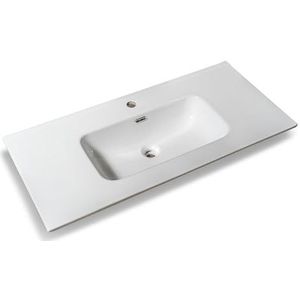 NORBE Modern design opzetwastafel | 100 x 46 cm | inbouwwastafel van keramiek | rechthoekig | wit hoogglans | handwastafel zonder afvoergarnituur | sanitair bad wastafel (100,5 x 46,5 x 2 cm)