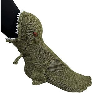 LOLAT Nieuwigheid Sokken Unisex Gebreide T-Rex Dinosaurus Haai Krokodil Dier Sokken Kerst Creatieve Winter Thuis Warme Sokken (5-11), Groen, one size