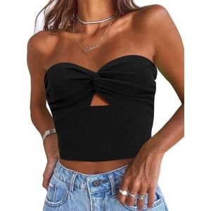 EFAN Womens Off The Shoulder Tube Tops Going Out Cut Twist Knot Front Bandeau Ribbed Knit Y2K Corset Clothes Black L