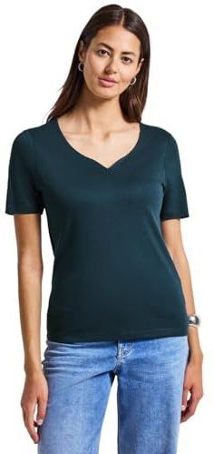 Street One Dames Shirt met hartvormige halslijn in Turkoois, in size: 34