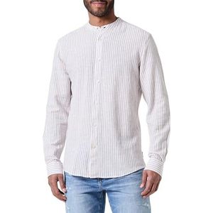 ONLY&SONS men lightweight linen shirt long sleeve slim fit top striped basic shirt, Colour:Beige, Size:XL