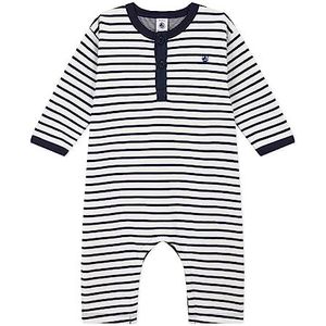 Petit Bateau A08BV Lange jumpsuit, marshmallow white/blue smoking, 6 maanden baby, Marshmallow Wit/Smoking Blue, 6 Maanden