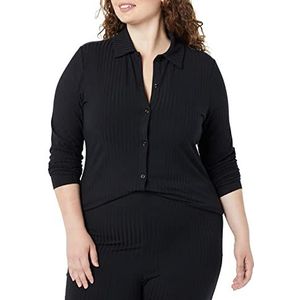 Amazon Essentials Damesvest met brede ribbels en lange mouwen met knoopsluiting en kraag (voorheen Daily Ritual), zwart, L