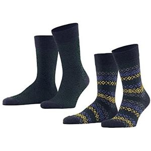 ESPRIT Heren Fair Isle 2-Pack Lyocell scheerwol halfhoog met patroon 2 paar sokken, meerkleurig (assortiment 0050), 39-42 (2-pack)