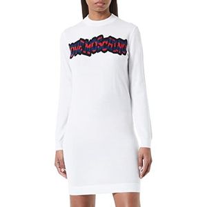 Love Moschino Intarsia On The Front Dress voor dames, gestreept logo, wit (optical white), 46