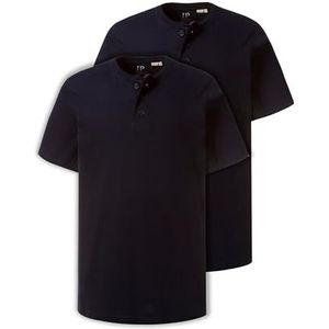 JP 1880 Heren grote maten grote maten Menswear L-8XL Henleys, Basic, set van 2, ronde hals, knoopsluiting, tot 8 XL 708420, donkermarine, 7XL