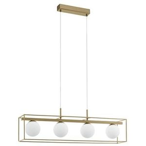EGLO Vallaspra hanglamp, armatuur met 4 fittingen, hanglamp van staal, kleur: champagne, glas: wit, opaalmat, fitting: E14