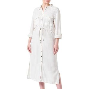 ONLCARO LS Linen BL L Shirt Dress CC PNT, Cloud Dancer/Stripes: black Pinstripe, S