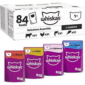 WHISKAS Kattenvoer - 84 verse zakjes van 85 g - Jelly kattenvoer voor volwassenen - La Carte Mixte (4 soorten) - Compleet en uitgebalanceerd natvoer