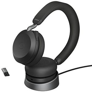 Jabra Evolve2 75 Wireless PC Headset with Charging Dock and 8-Mic Technology - Dual Foam Stereo Headphones with Advanced Active Noise Cancellation, USB-A Bluetooth Adapter and MS Compatibility - Black