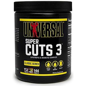 Universal Nutrition Super Cuts 3 Fat-Burner, stofwisselingsstimulerende dieetcapsules voor gewichtsvermindering, verhoogt het energieverbruik, afwatering en waterreductie, 130 tabletten