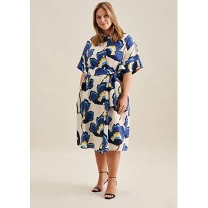 Seidensticker Blousejurk voor dames, met ceintuur, regular fit, midi-jurk, hemdblousekraag, korte mouwen, 100% linnen, inktblauw, 46