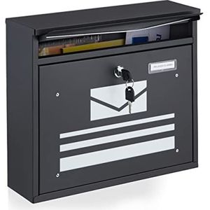 Relaxdays brievenbus met slot - buitenbrievenbus - modern - staal - wandbrievenbus - zwart