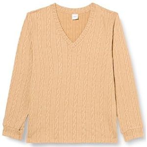 Dagi Dames V-hals lange mouwen gebreid sweatshirt, lichtbruin, L