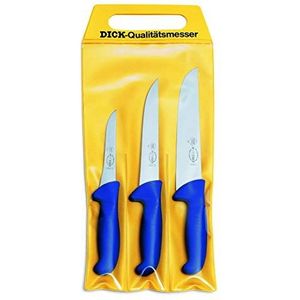 F. DICK Messen set ErgoGrip 3-delig (uitbeenmes 13cm, steekmes 18cm, blokmes 21 cm, HRC 56°) 8255300, blauw