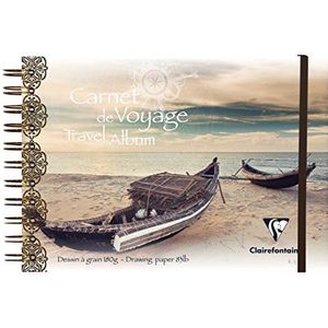 Clairefontaine 96104C reisalbum (DIN A5, 14,8 x 21 cm, 180 g, 30 vellen, met dubbele spiraalbinding, elastiek, ideaal voor alle globetrotters onder de kunstenaars, met strandhuisdesign) wit