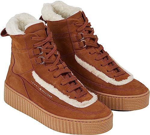 Tommy Hilfiger - Shearling High Top Laarzen - Bruin - Dames - Leer
