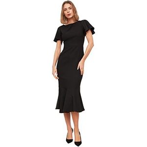 Trendyol Basics Midi Wrapover Regular Fit geweven jurk voor dames, zwart, 66