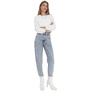 TRENDYOL Vrouwen hoge tailleband rechte pijpen relaxed jeans, blauw, 34