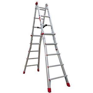 Faraone - Multifunctionele ladder van aluminium - telescopische ladder TELES.T5B - 158 x 60 x 20 cm - 10 + 10 treden - in hoogte verstelbaar - zeer robuust en stabiel