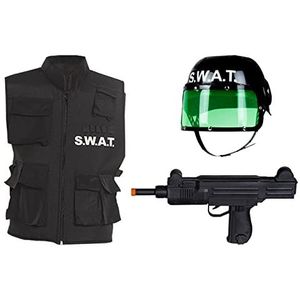 Boland - SWAT-set voor kinderen, zwart-wit, geweer-attrap, vest en helm met vizier, wapen, jas, hoofdbedekking, kostuum, carnaval, themafeest