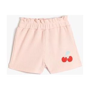 Koton Baybgirls Geribbelde elastische tailleband, katoenen kersenprint, shorts, roze (274), 12-18 Maanden