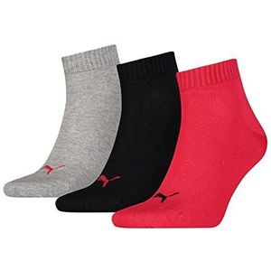 Puma uniseks-volwassene Quarter Plain Sokken, zwart/rood, 47-49