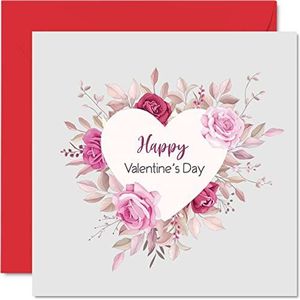 Happy Valentijnsdag kaart voor haar hem - Bloemen Liefde Hart Romantische Valentijnskaart voor Vriendin Vriendje Man Vrouw Partner verloofde, I Love You Valentijnskaart, 145 mm x 145 mm wenskaarten