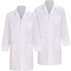 MISEMIYA - 2 stuks - laboratoriumjas unisex - witte laboratoriumjas voor heren - medische badjas voor dames - laboratoriumjas voor heren Q816, Wit, XS
