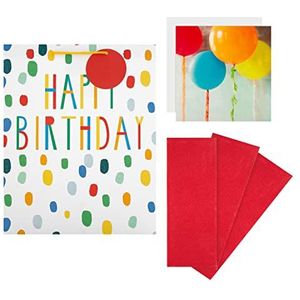 Hallmark Verjaardagscadeauzakje, cadeauverpakking en kaartbundel - 1 grote geschenkzakje, 3 papieren vellen van tissuepapier en 1 'galerij' kaart in 3 thema-ontwerpen