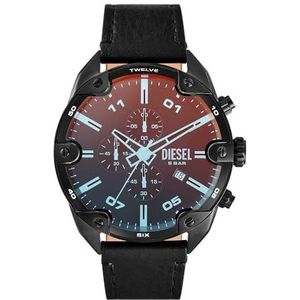 Diesel Spiked horloge voor heren, uurwerk met chronograaf en siliconen, roestvrij stalen of leren band, Zwart en spectrum, 49MM