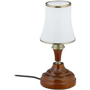 Relaxdays tafellamp antiek, houten voet & glazen lampenkap, voor woon- en slaapkamer, HxØ: 30 x 13 cm, bruin/wit