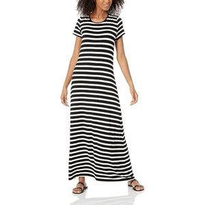Amazon Essentials Maxi-jurk met korte mouwen voor dames, zwart-wit, Franse streep, groot