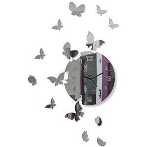 FLEXISTYLE Grote moderne wandklok vlinder rond 30 cm, 15 vlinders, woonkamer, slaapkamer, kinderkamer, product gemaakt in de EU (spiegel)
