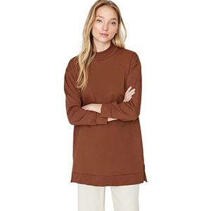 Trendyol Dames rechte lange mouwen regular hijab-sweatshirt, bruin, XL