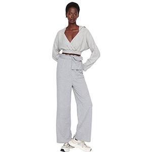 TRENDYOL Loungewear Trainingsbroek voor dames, medium tailleband, rechte pijpen, regular fit, grijs, M